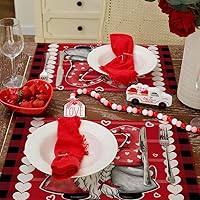 Vista 4 de GEEORY Manteles individuales del día de San Valentín de 12 x 18 pulgadas, corazones rojos, gnomos, rayas, granja, granja, cocina, comedor