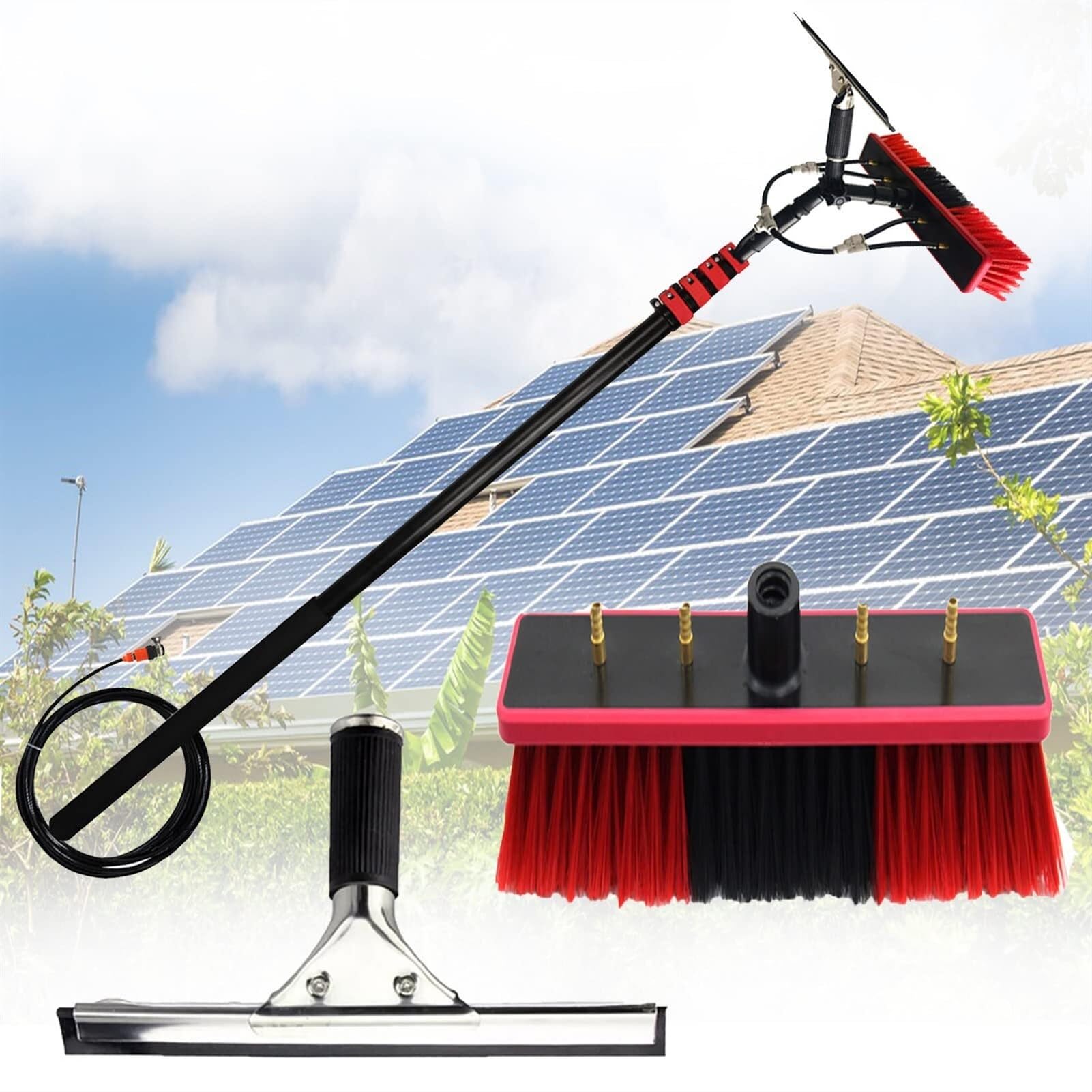 Brosse de nettoyage de vitres avec manche télescopique pour toitures de véranda et camions