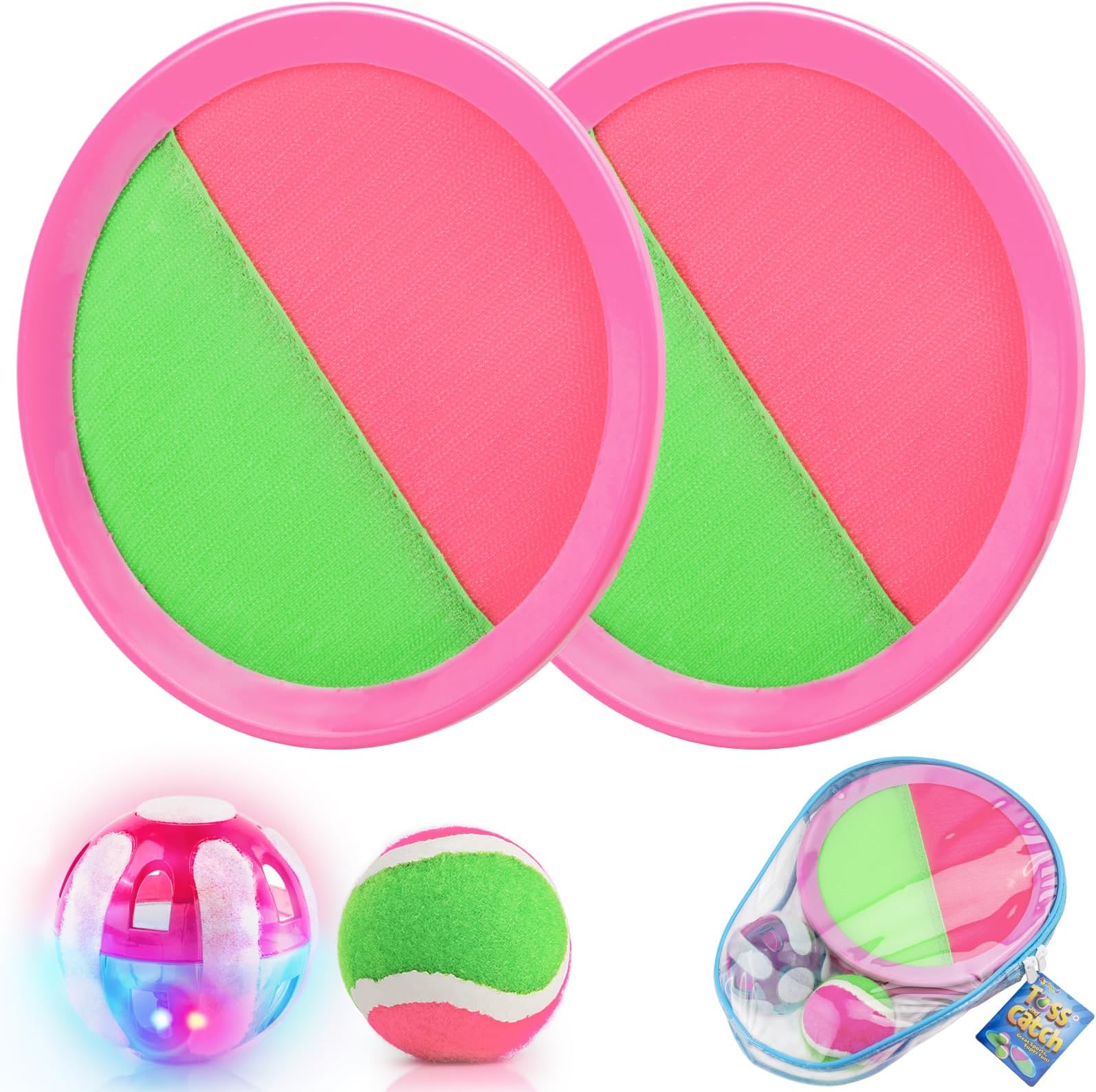Ayeboovi Toss and Catch Game Set with Light Up Ball Beach Toys Outdoor Pool Toys for Kids Yard Pool Lawn Outdoor Games for 3 4 5 6 7 8 9 10 Year Old Boys Girls Gifts Easter Basket Stuffers-Red
