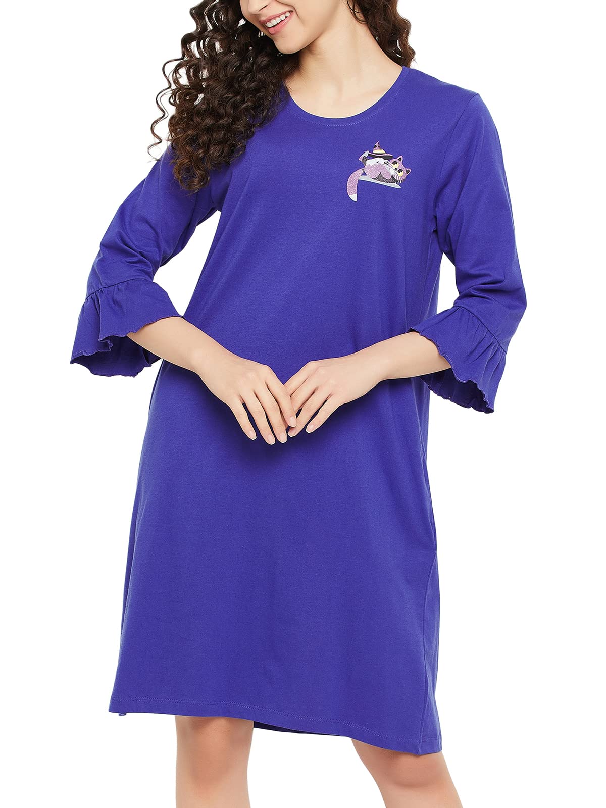 Women's Cotton Knee Length Emoji Print Sleep Tee Nightgown