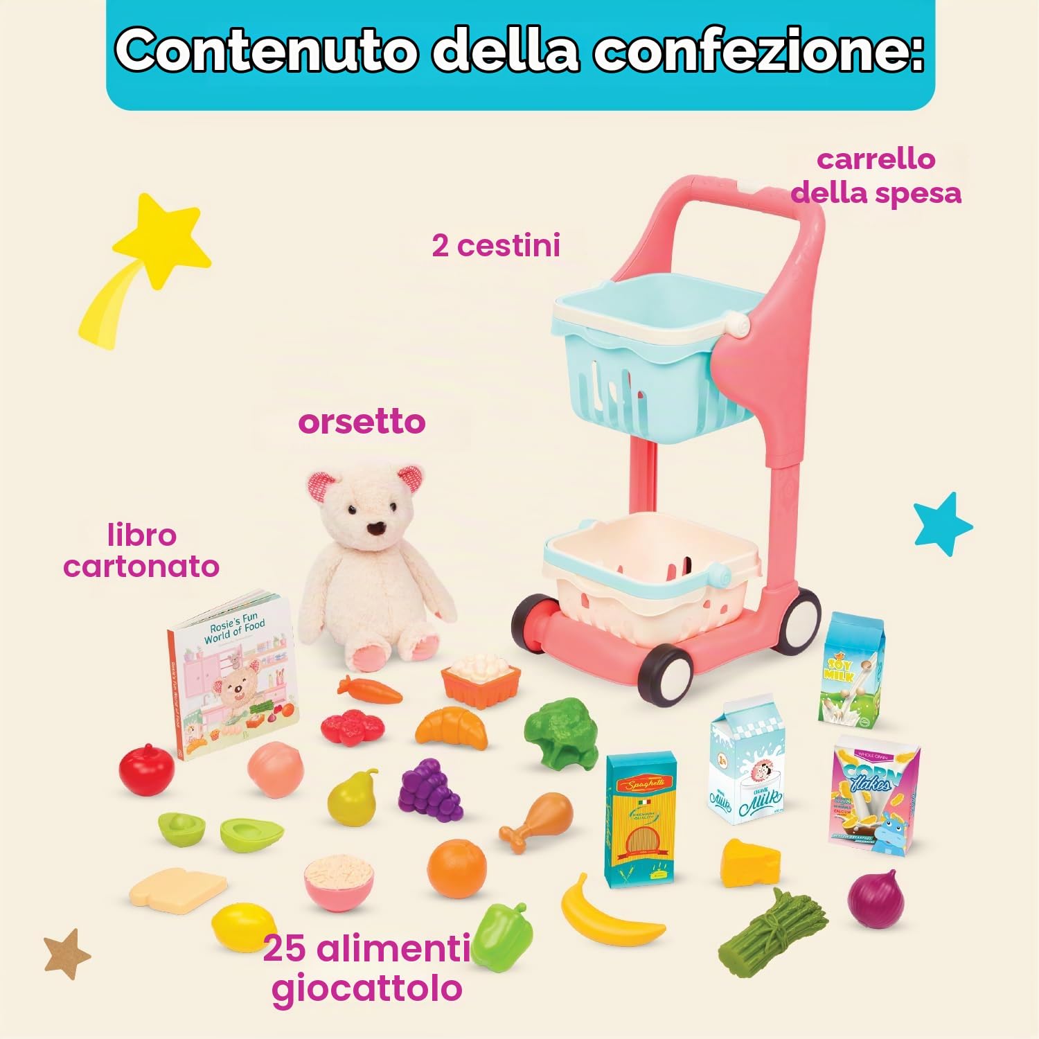 B. toys Shop & Glow, Carrello della Spesa Giocattolo con luci