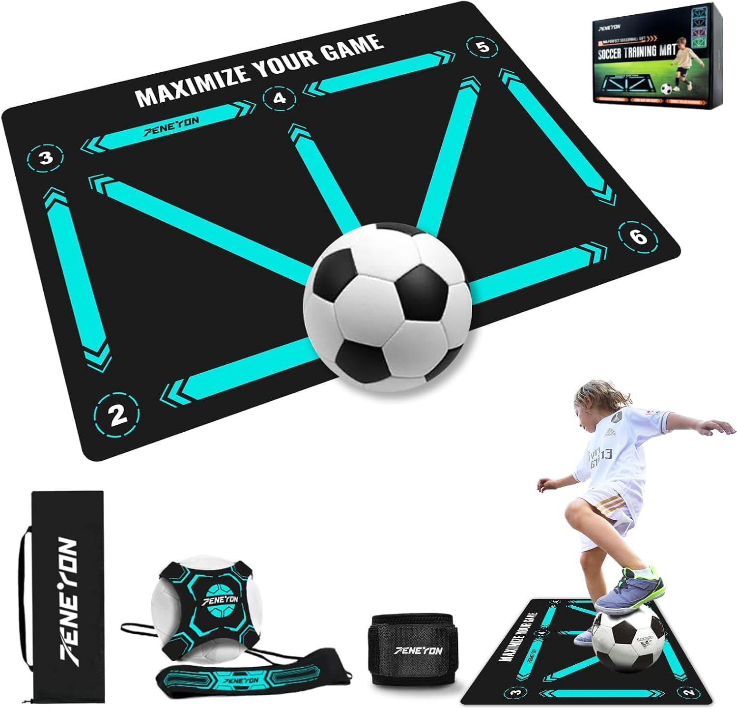 Soccer Training Mat, Soccer Training Equipment, Soccer Gifts for Boys 8-12 | Soccer Mat for Kids to Improve Footwork, Ball Control and Agility, Designed for Indoor Practice, Drills and Skill Training