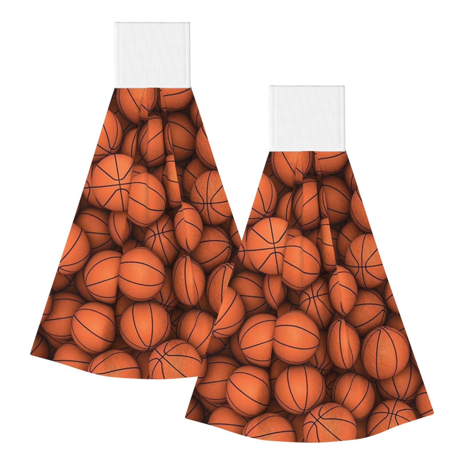 DOPKLNA Basketball Orange, 2 Pcs Hanging Coral Fiber Hand Towels for Bathroom, Absorbent Kitchen Towels