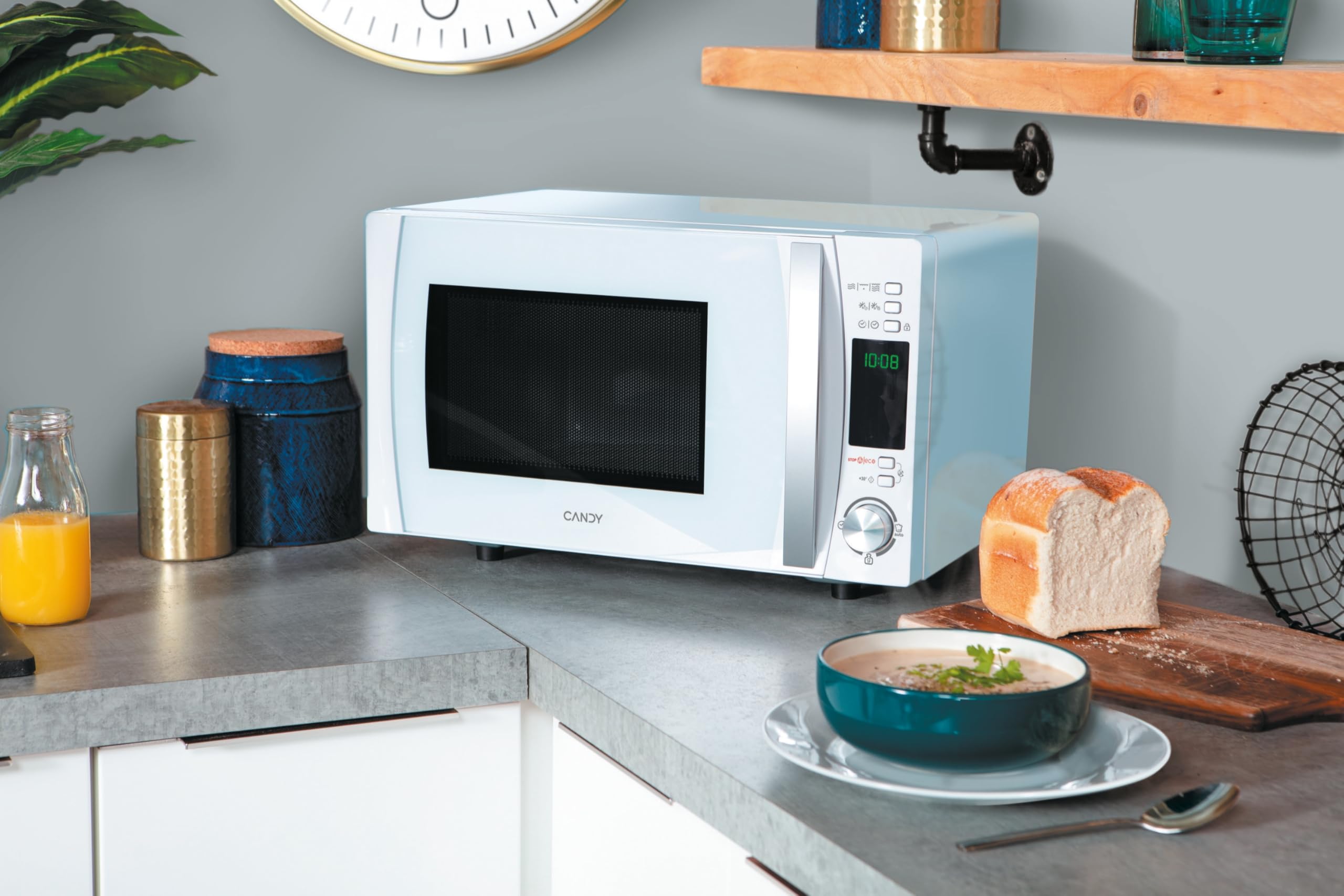 Candy COOKinAPP Forno a Microonde con Grill, 20 Litri, 700W, 40 Programmi, App Simply-Fi, Funzione ECO, Programma Baby, Child Lock, Libera Installazione, 44 x 35,75 x 25,9 cm, Bianco - CMXG20DW