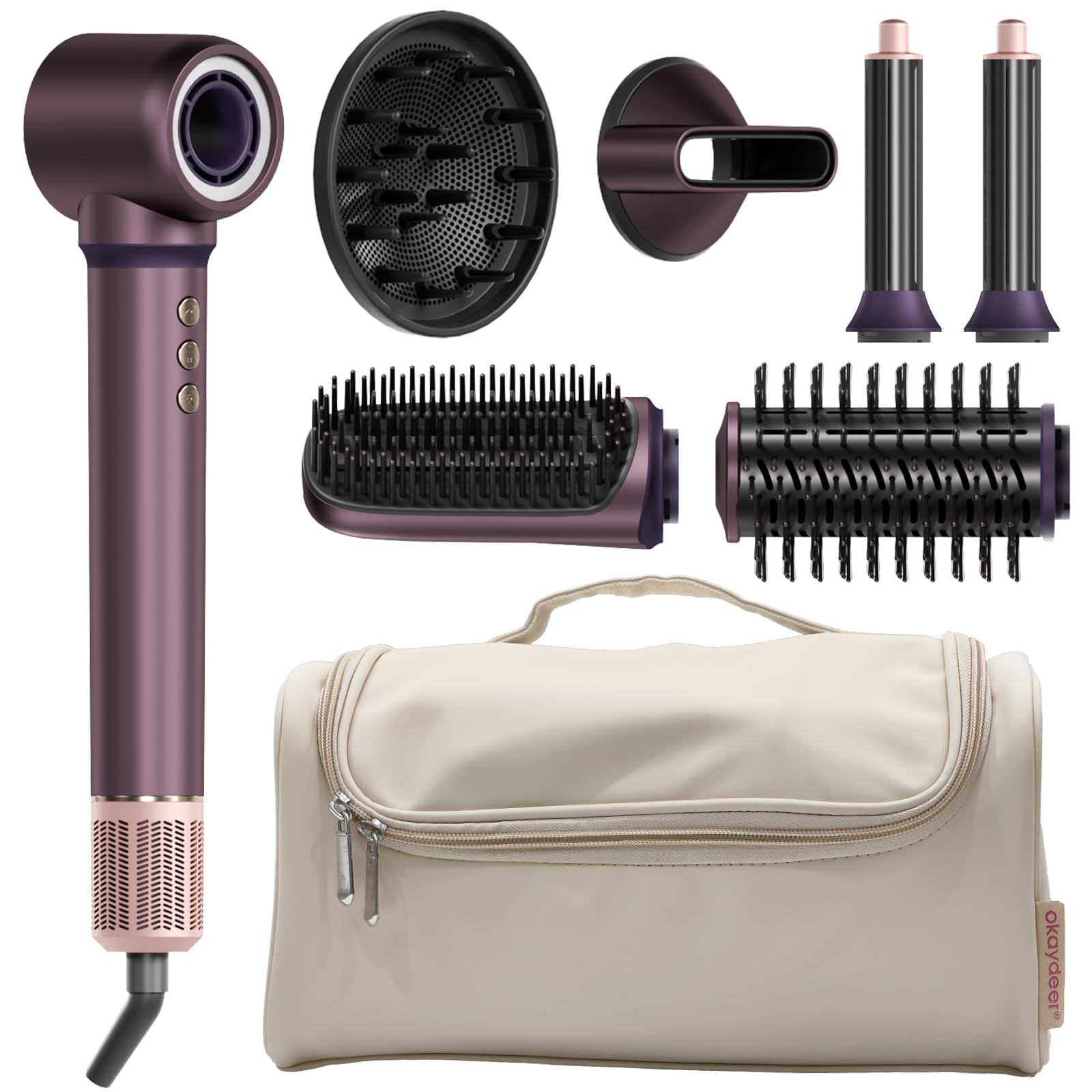 Air Styler 7 w 1, jonowa suszarka do włosów, dmuchana szczotka, lokówka do włosów, podgrzewana szczotka, dyfuzor do włosów, miękki do włosów, odpowiedni do wszystkich rodzajów włosów