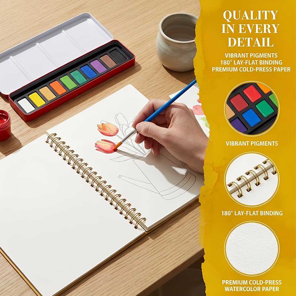Cahier Aquarelle Adulte avec Pigment Pinceau Kit Aquarelle Débutant