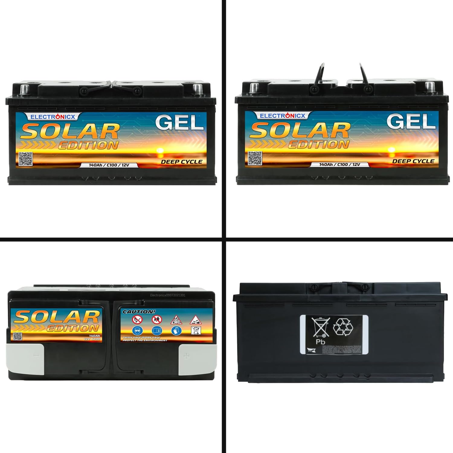 Electronicx Gel Solar Edition 12V 140Ah Deep Cycle Batterie 140 Ah Versorgungsbatterie - wartungsfrei, auslaufsicher - für Wohnmobil, Photovoltaik, Inselanlage, Solar - Maße: 393×175×190 mm kompakt