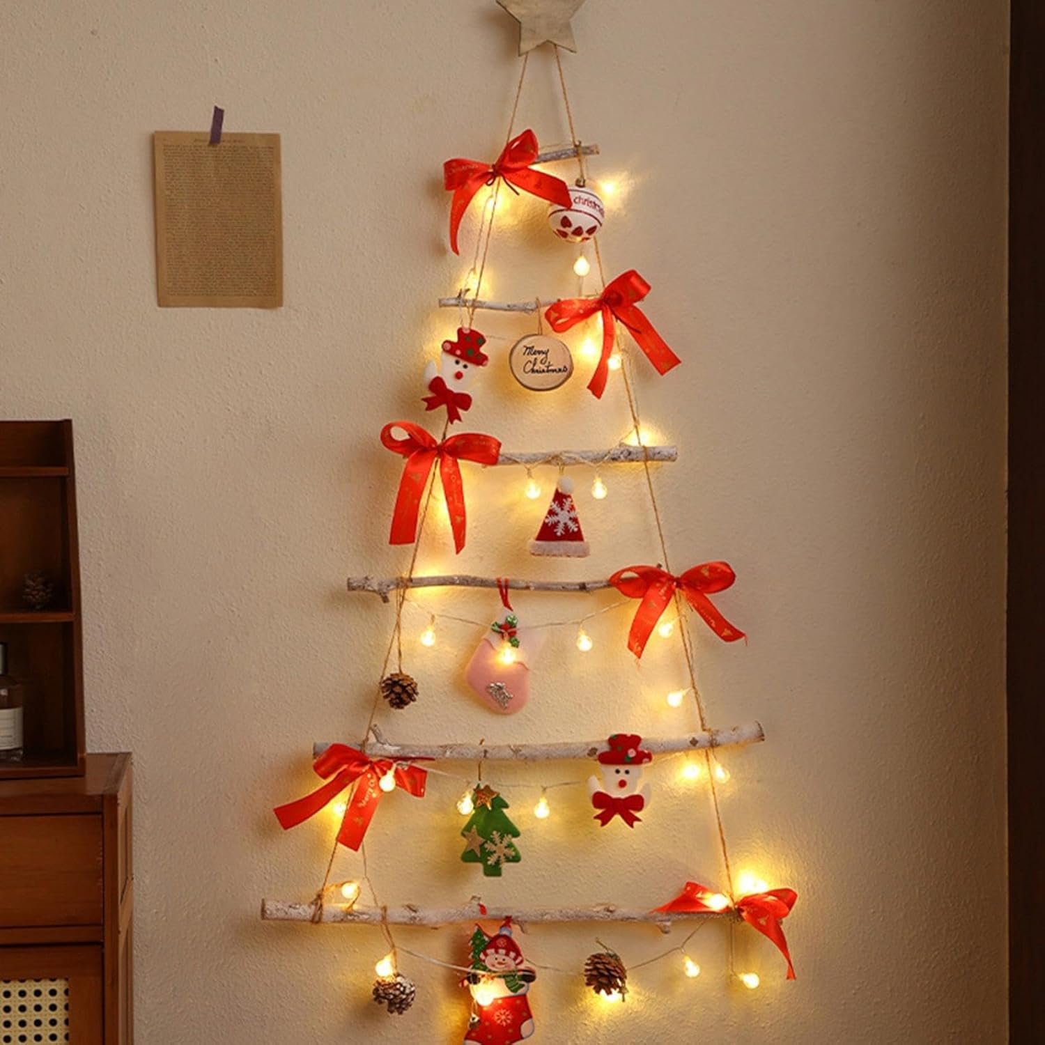 Wall Christmas Tree with Lights, Wooden Christmas Trees