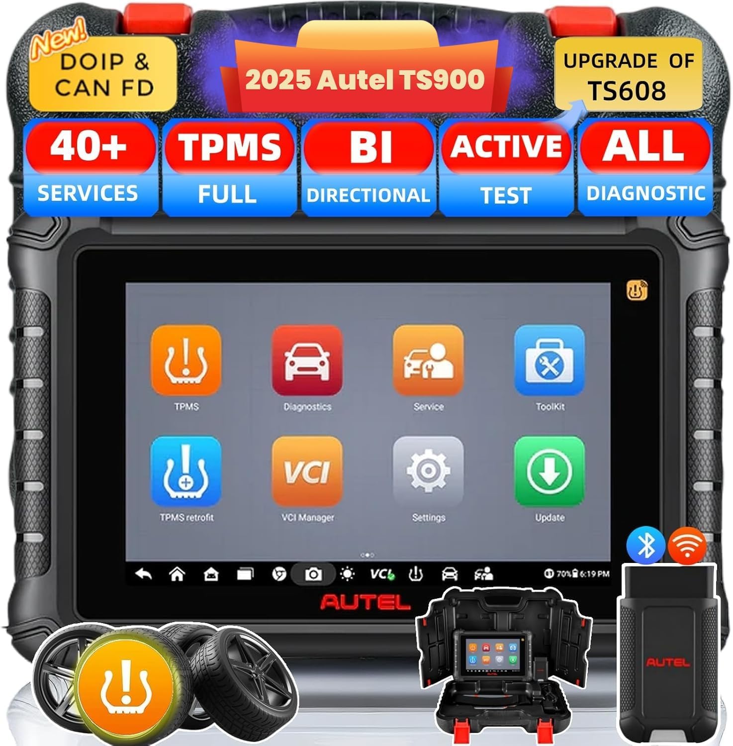 Autel Scanner MaxiTPMS TS900,2023 Version TPMS Programming Tool,Upgrade of TS608,40+ Services,Activate/Read Sensors Program Complete TPMS,Better MK808 MX808 TS508 TS408,Black gray