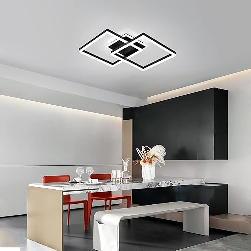 Vista 14 de Becailyer Lámpara de techo cuadrada moderna regulable para sala de estar, dormitorio, cocina, lámpara de techo LED acrílica dorada con control