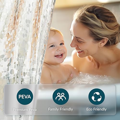 Miniatura 78 de Titanker Forro de cortina de ducha, forro de ducha de plástico PEVA, 72 x 72 pulgadas, ligero, impermeable, para baño, con imanes y ojales Negro