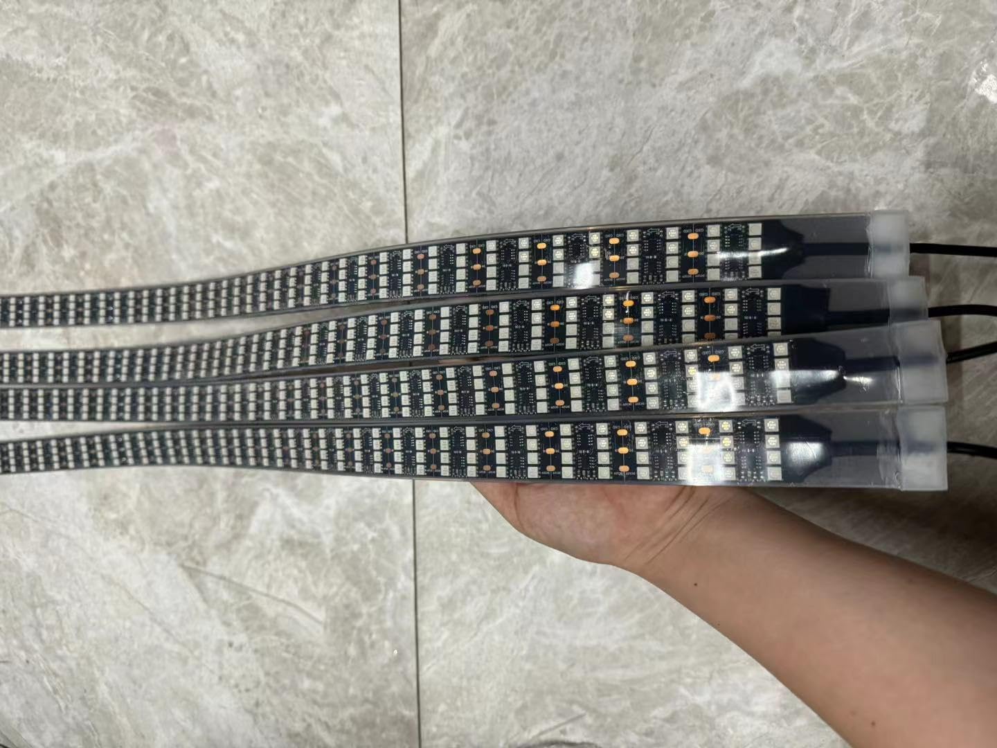 4PCS 5FT Quad Row Brightest LEDs Intensive Dream Color Chasing Flow Flash Breath Light Strips Bluetooth + Remote IP68 Waterproof for Car Truck Slingshot Wheel