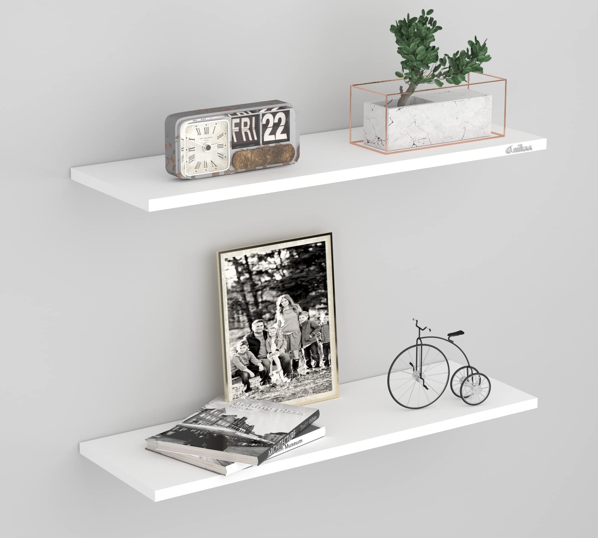 Feu Engineered Wood Wall Decor Floating Shelf/Engineered Wood Shelves/Storage Display Rack Wall Shelf for Living Room Bedroom Office (White) Set of 2 [LxBxH(CM): 65x23x1.7]