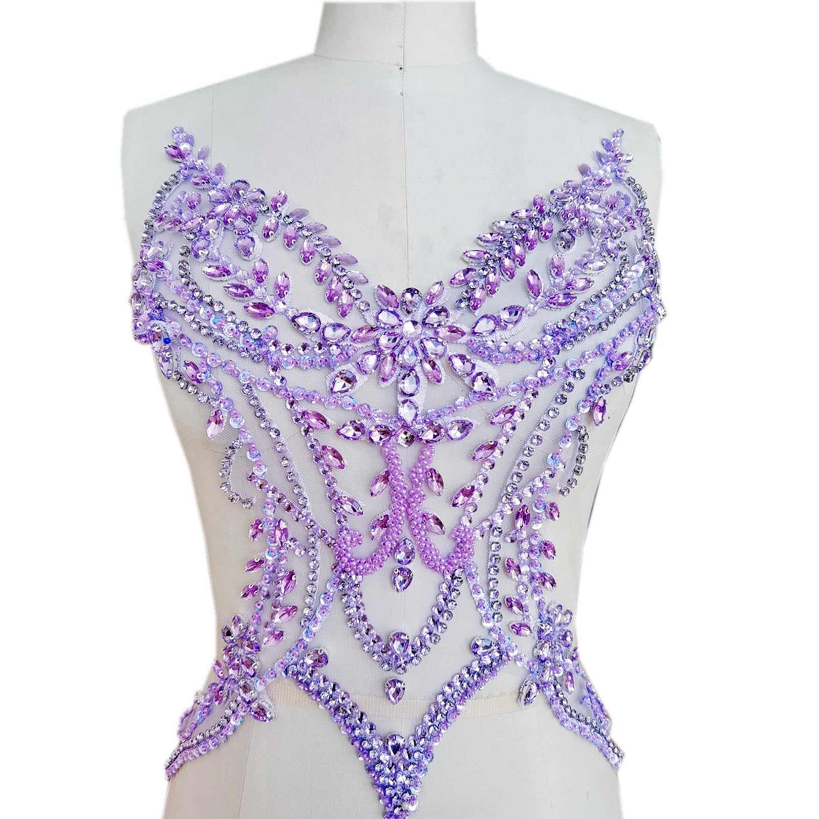 yanwuwa 3D Costumes Appliques Patches Hand Beaded Patches Rhinestones Sew on for Wedding Dresses and Prom Clothes Hand Beaded