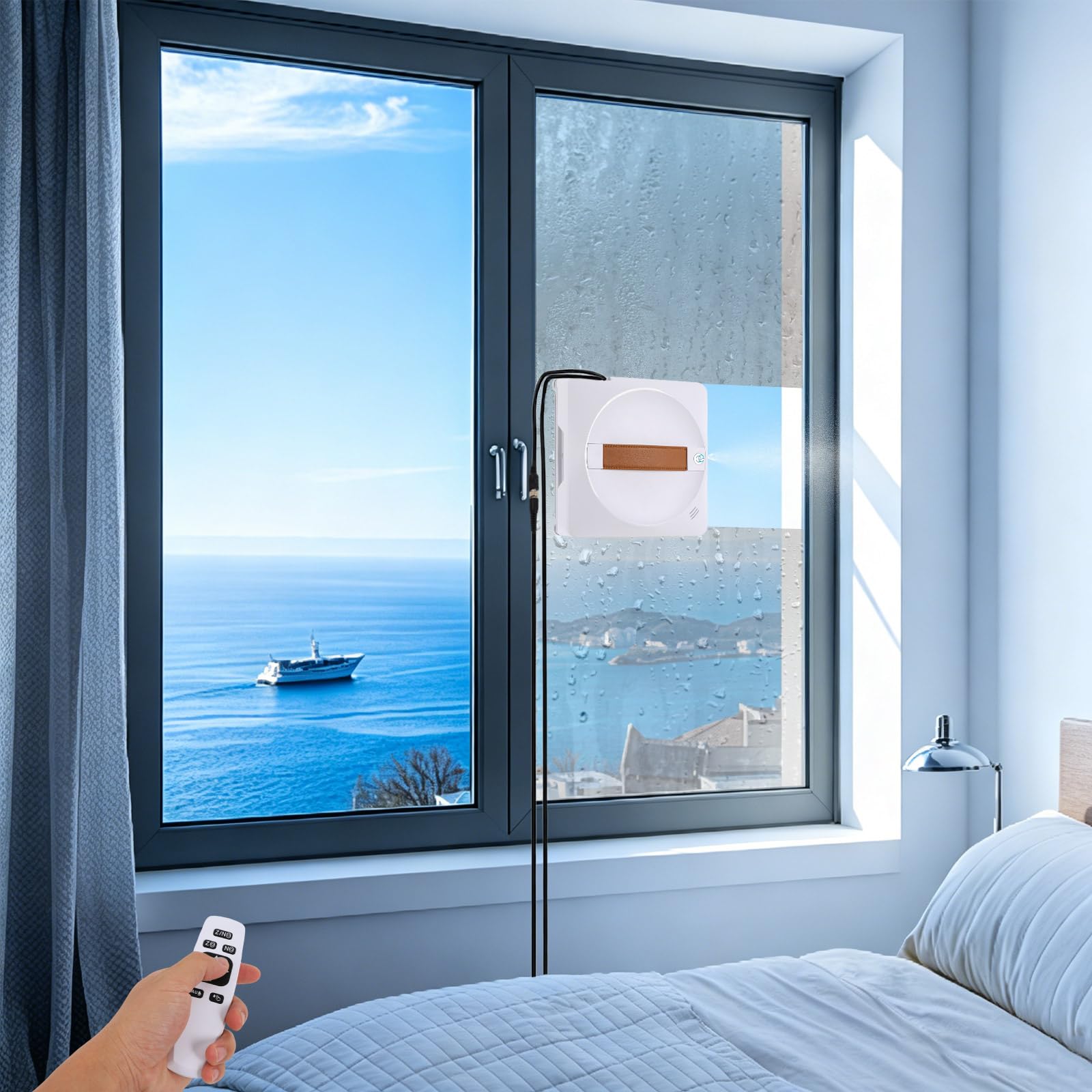 Robot de limpieza de ventanas inteligente de 72 W con 4 paños de limpieza, 2500 Pa | Robot de limpieza de ventanas con mando a distancia, para amas de casa, limpiadores, ancianos o personas con problemas