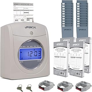 Calculating uPunch Time Clock Bundle with 200 Cards, 3 Ribbons, 2 Time Card Racks, & 2 Keys (HN4500)