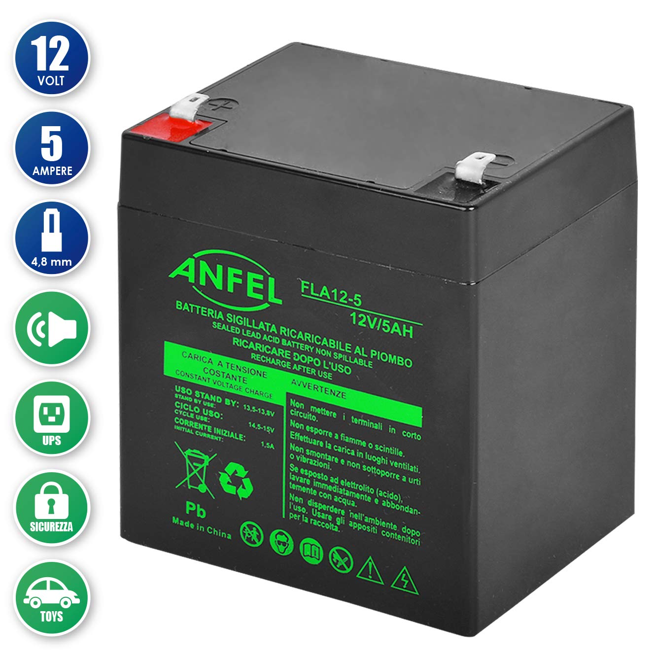 Batteria ricaricabile al piombo 12V 5.2Ah 5Ah per UPS APC 90 x 70 x 101 mm