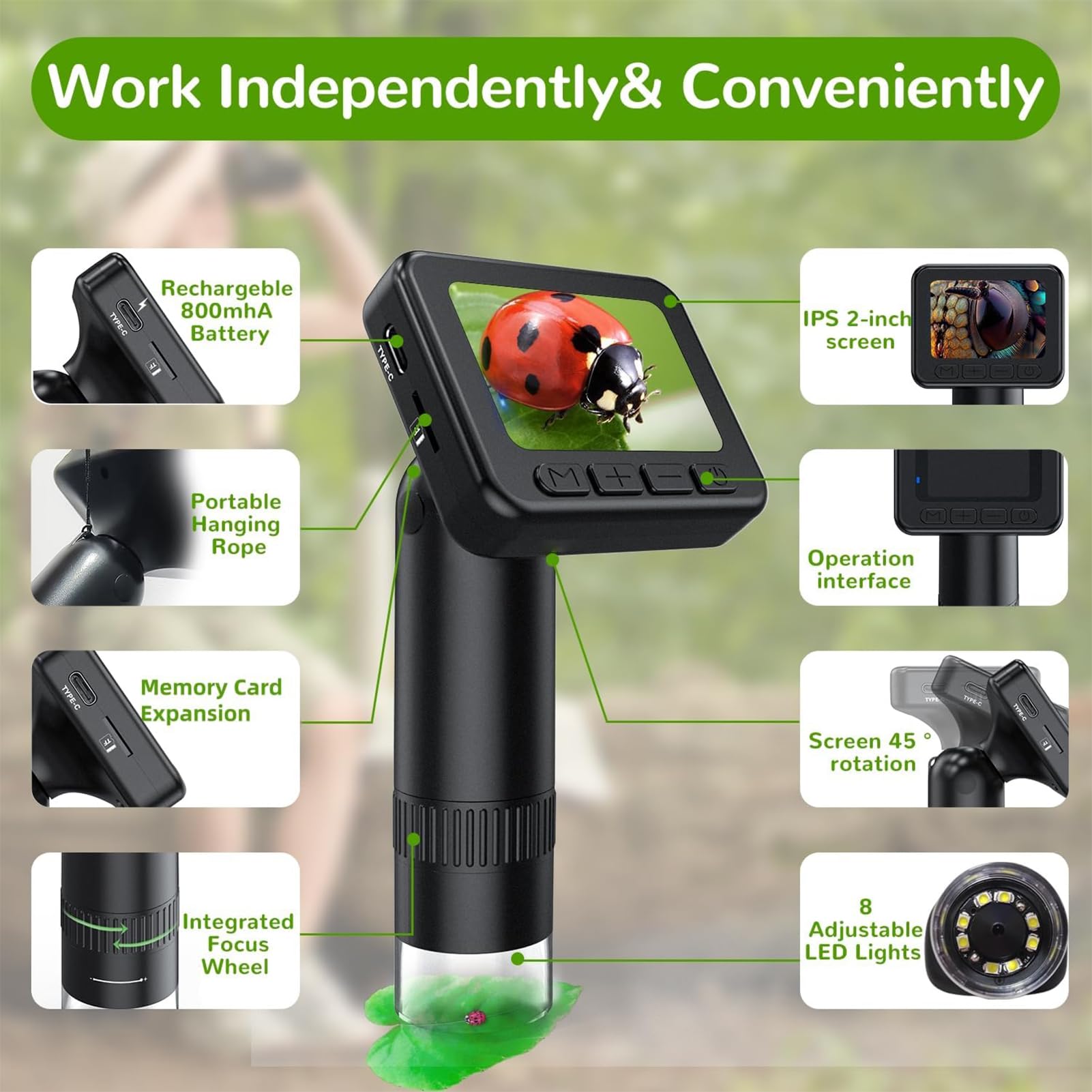 Digitalmikroskop 1000x Vergrößerung - Tragbar Mit 2 Zoll LCD Display