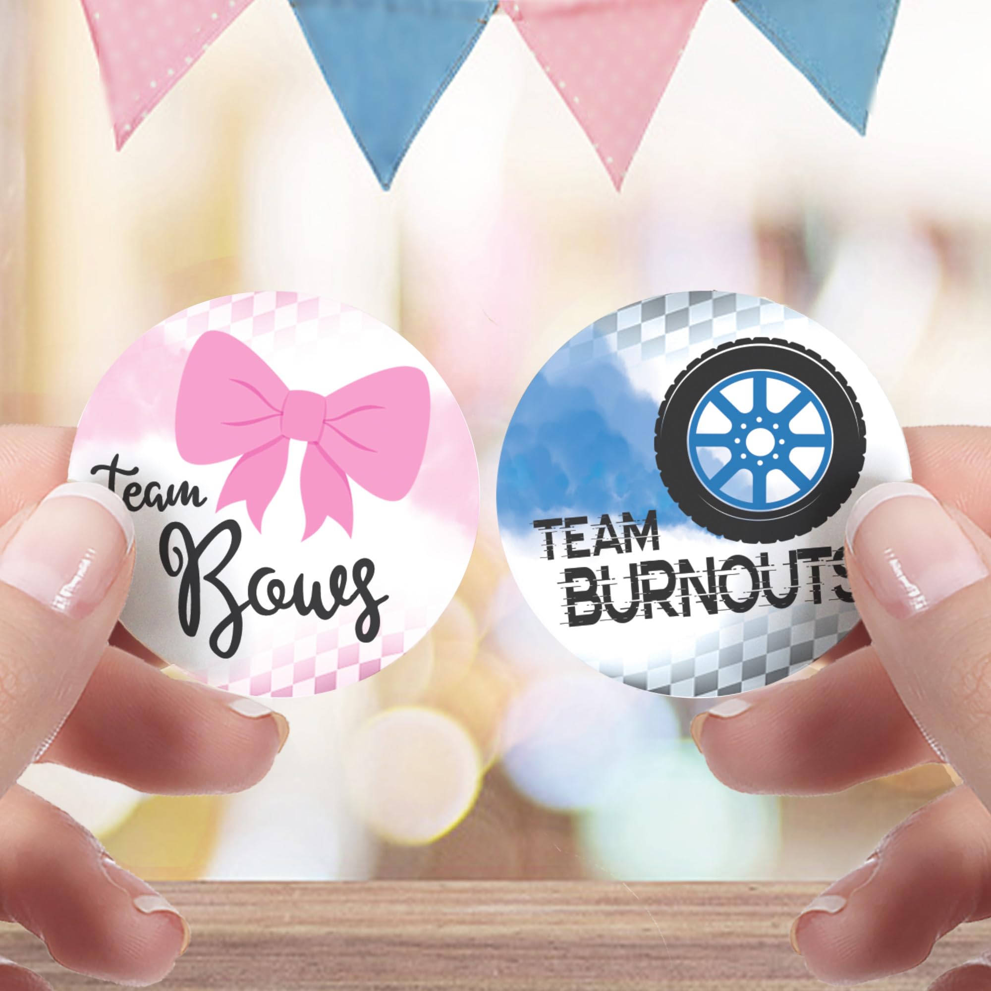 Burnouts or Bows Baby Gender Reveal Party, Team Boy or Team Girl Stickers - 40 Labels