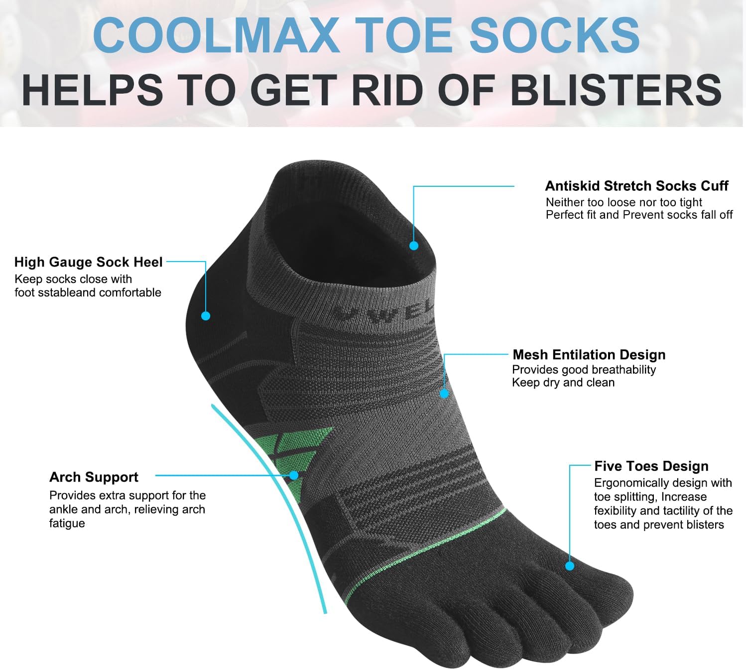 VWELL Toe Socks for Men and Women COOLMAX Five Finger Socks Athletic Running socks Sport Ankle Toe socks (3Pairs) - Image 4