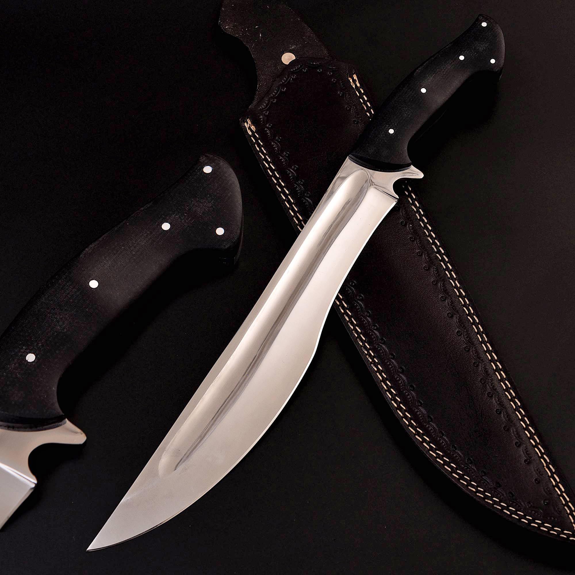 17-in Fixed Blade Large Hunting Knife with Sheath Full Tang Handmade Carbon Steel Machete (Black 17-in)