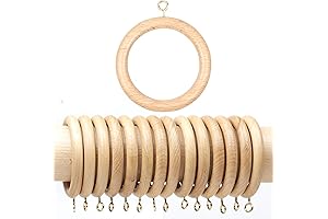 12Pcs Handmade Wooden Drapery Rod Rings with Clips for 1-1.5 inch Curtain Rod