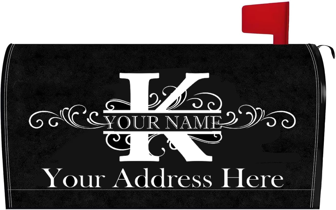 Custom Monogrammed Name and Address Mailbox Covers, Personalized Numbers Street Address Post Letter Box Cover, Customized Wraps Post Letter Box Cover for Garden Yard, Standard Oversized Mailbox Decor