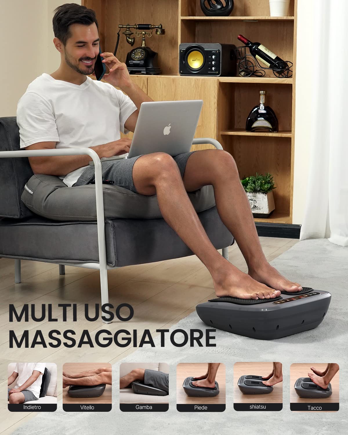 RENPHO Massaggiatore per piedi vibrante e rotante, Massaggiatore elettrico Shiatsu per piedi con digitopressione, Pannello touch, 2 programmi, 3 modalità automatiche