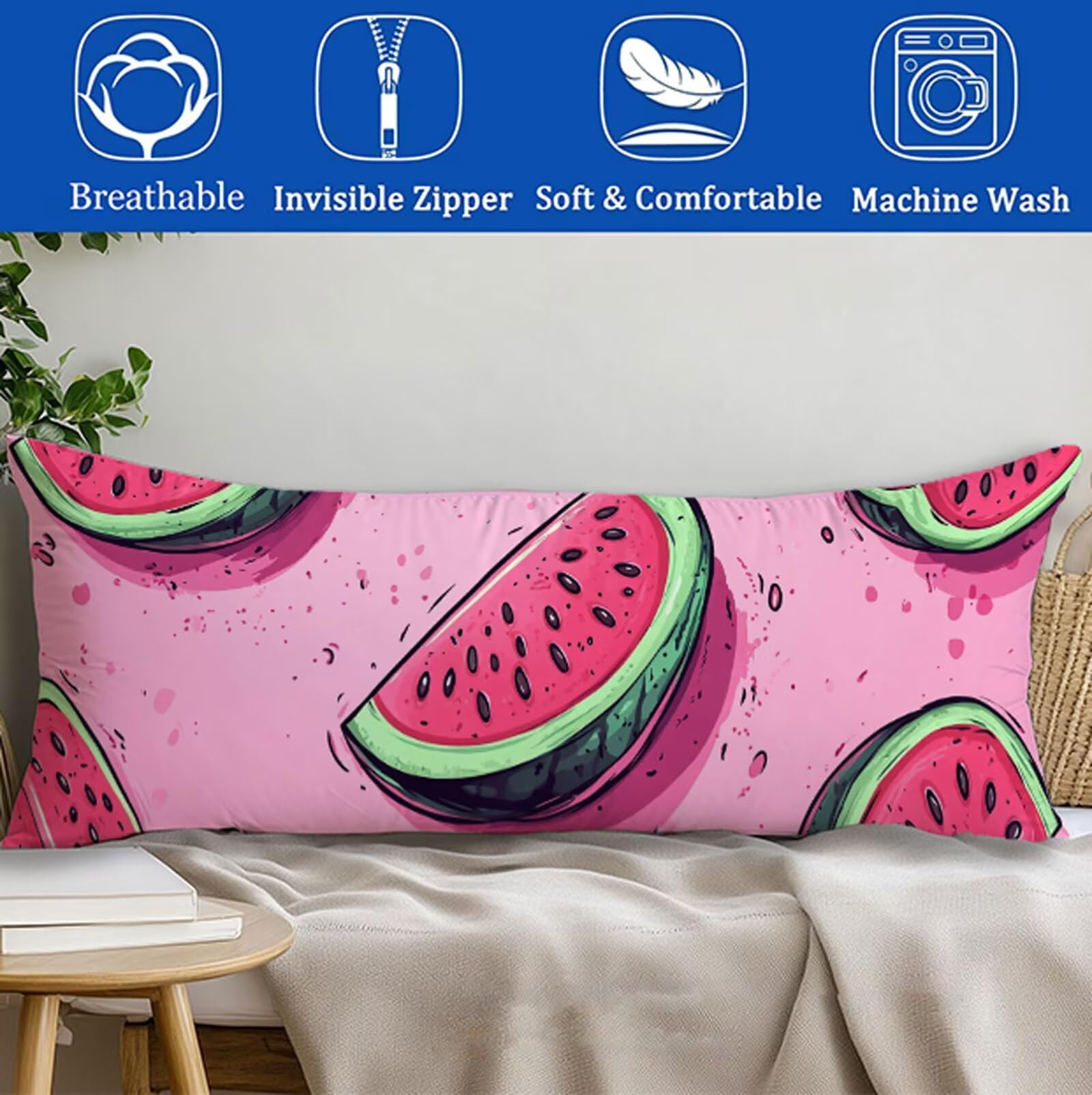 Poszewki na poduszki do łóżka 160 x 50 cm Różowe poszewki na poduszki na sofę 160 x 50 arbuz aksamitna poszewka na poduszkę z niewidocznym zamkiem błyskawicznym poszewka na poduszkę na sofę ogród