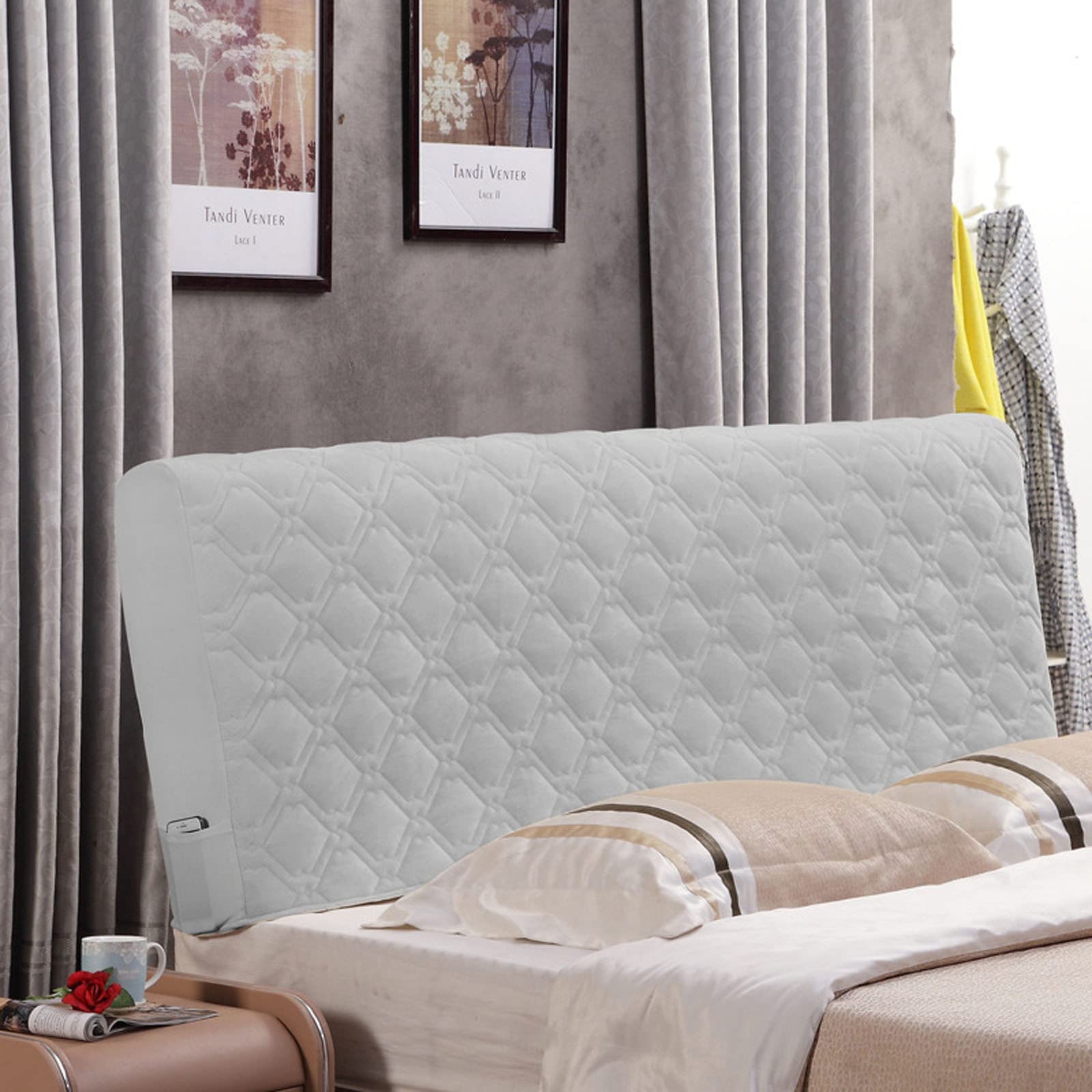 Copri Testata Letto Imbottito Elastico, Antipolvere, 160x73 Cm, Adatto Per Testate Spesse 5-40 Cm, Per Letti Matrimoniali Queen/King, Grigio