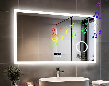 LUVODI LED Bathroom Mirror Rectangle: 39.4 x 27.6 Bluetooth Vanity Mirror | Time Display, Magnifier, Anti-Fog, Memory Function, 3 Color Temperature