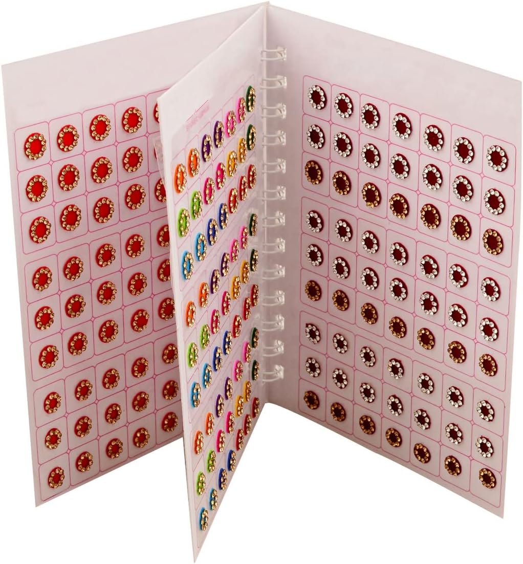 VAMA Multicolour Stone Velvet Bindi Kumkum Forehead Dots Bindiya Bindi Booklet for Ladies & Girls (Medium Size 252 Stone Bindis Booklet)