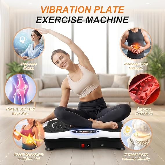 Vibration Plate Exercise Machine, Fitness Vibration Trainer with 199 Speed Levels & Bluetooth Speaker, 5 Program Modes and Resistance Bands, Home Workout Equipment for Body Toning