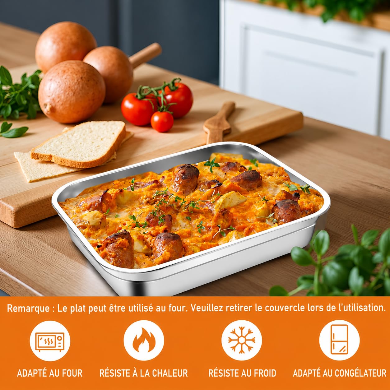 Lot de 8 Bacs Alimentaires en Inox 304 avec Couvercles, 31,5 x 21,5 x 6,7cm | Récipients de Conservation Compatibles Four et Congélateur pour Meal Prep, Buffet, Restauration et Cuisine