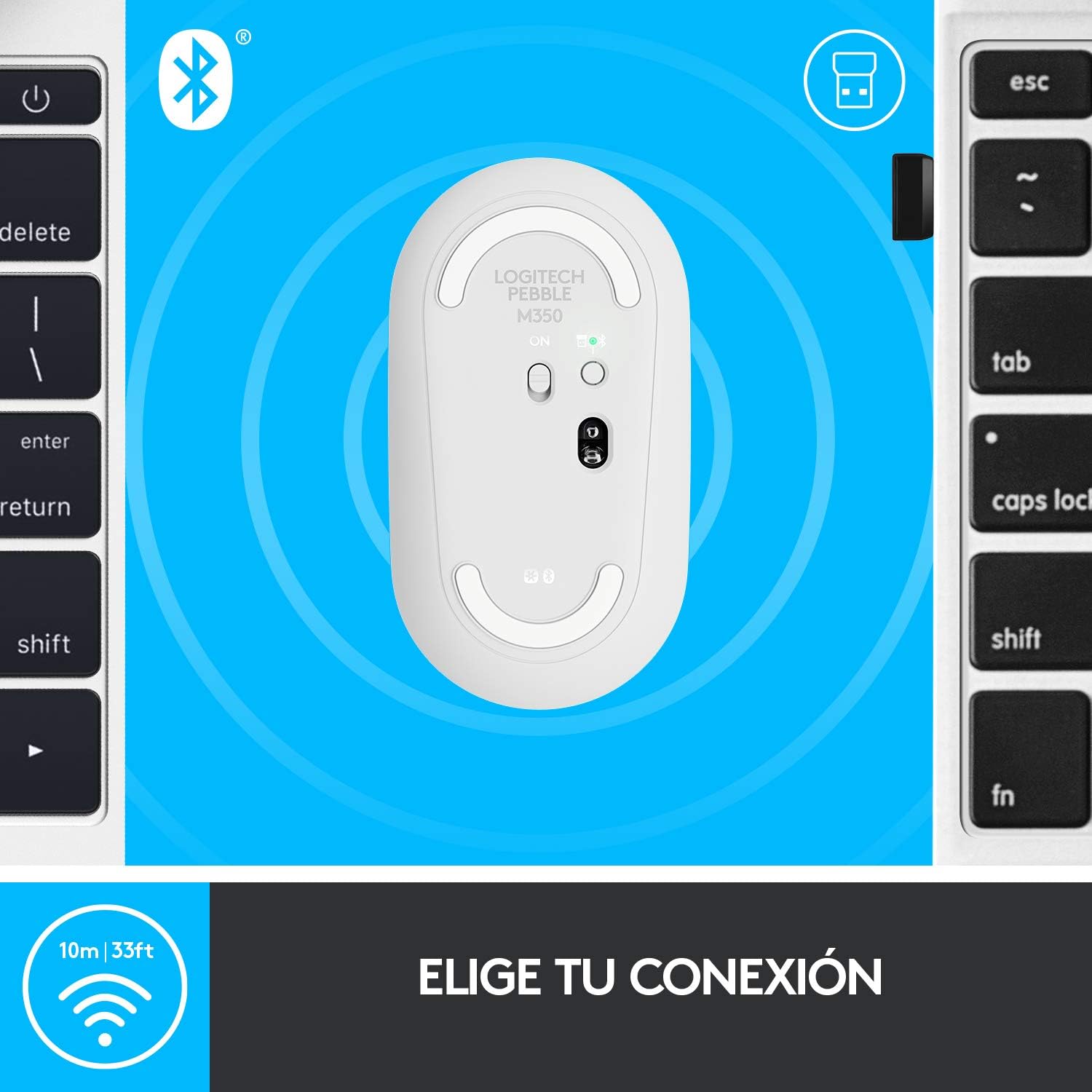 Logitech Pebble Ratón Inalámbrico, Bluetooth o 2,4 GHz con Receptor Unifying, Ratón con Clic Silencioso para Portátil/Notebook/PC/Mac/iPad OS/Chromebook – Blanco 7
