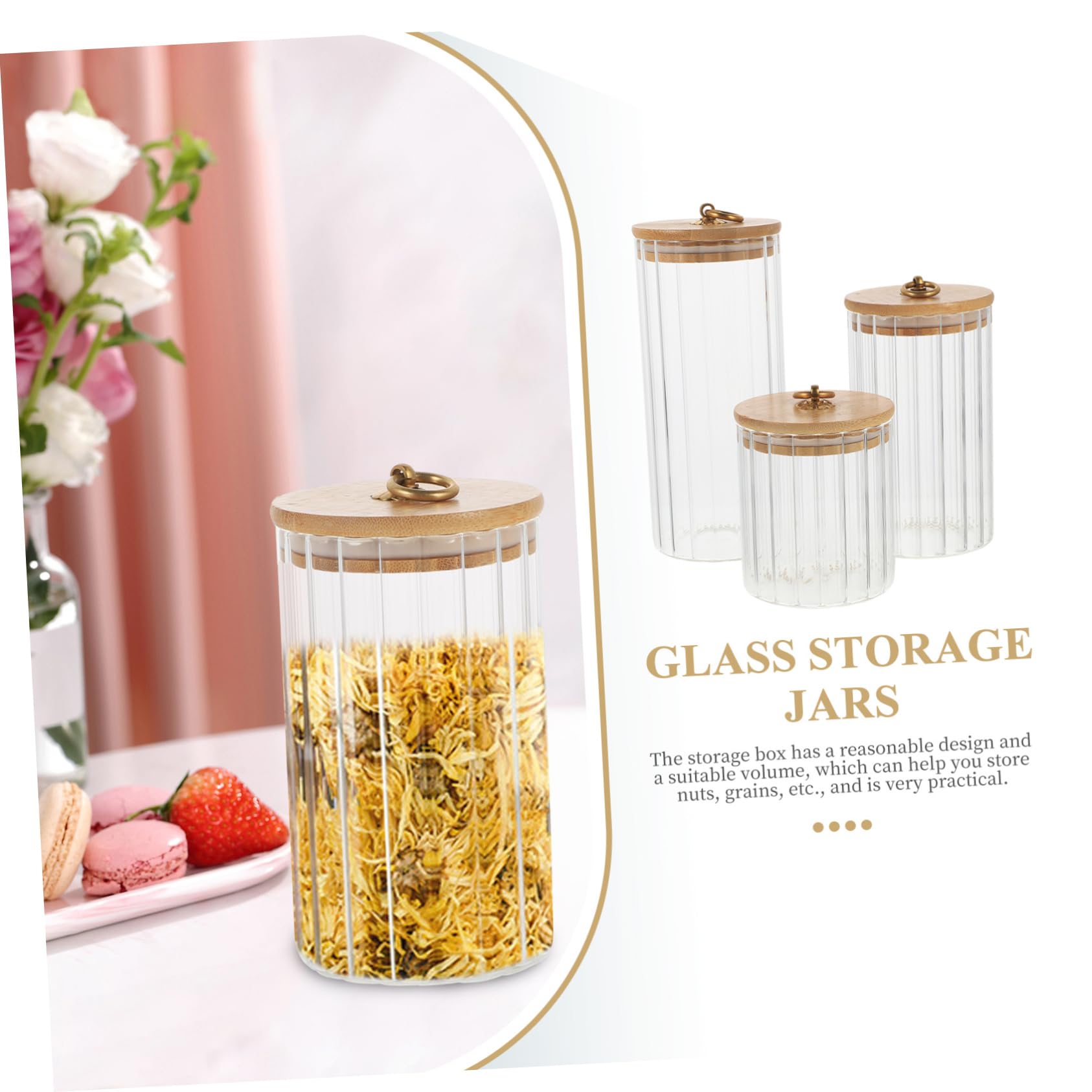 Set da 3 Contenitori con Coperchio per Alimenti in Vetro Trasparente con Chiusura Ermetica, Capacità 550ml 850ml 1150ml, per Conservare Noci e Fagioli in Cucina