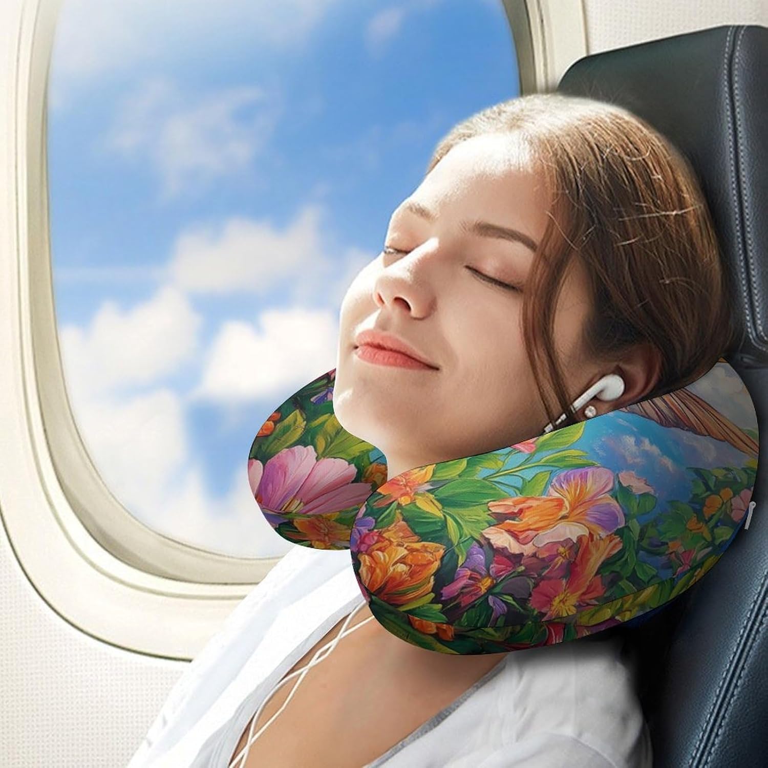 Hummingbirds and Flowers in Spring Memory Foam Pillows U Shaped Travel Neck Pillow