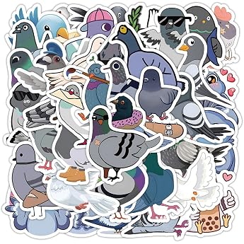 Pigeon Stickers for Laptop Pack of 50 Gift for Children Teenagers Adults Boys Waterproof Vinyl Stickers for Scrapbooking Skateboard Car Luggage
