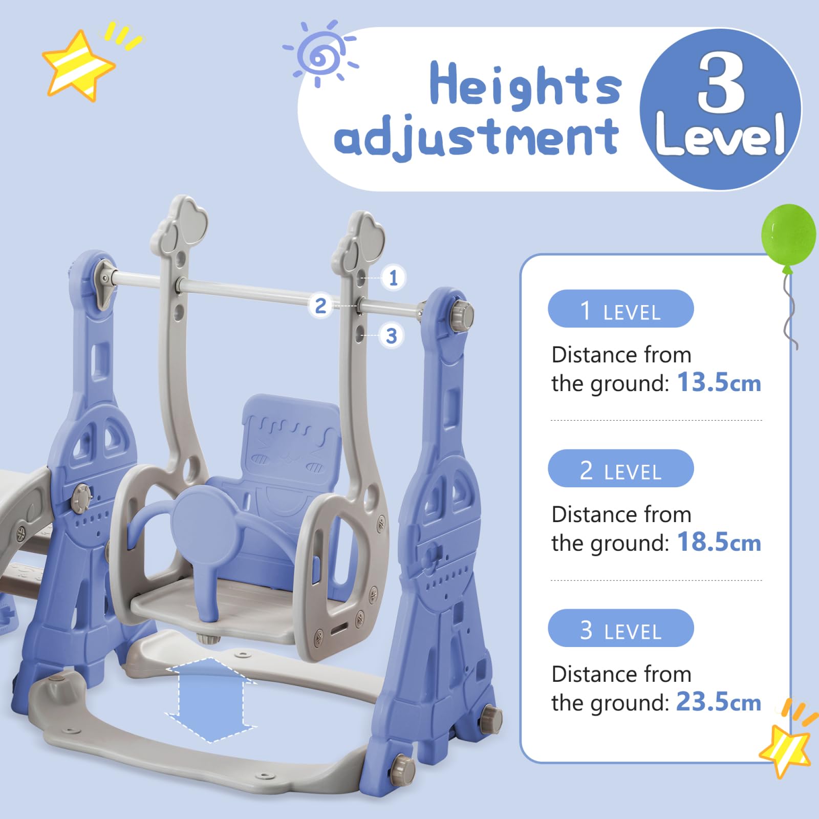 Toboga per Bambini 4 in 1, Altalena, Set di Toboga per Bambini con Scale, Altalena, Toboga e Supporto per Pallacanestro, Blu
