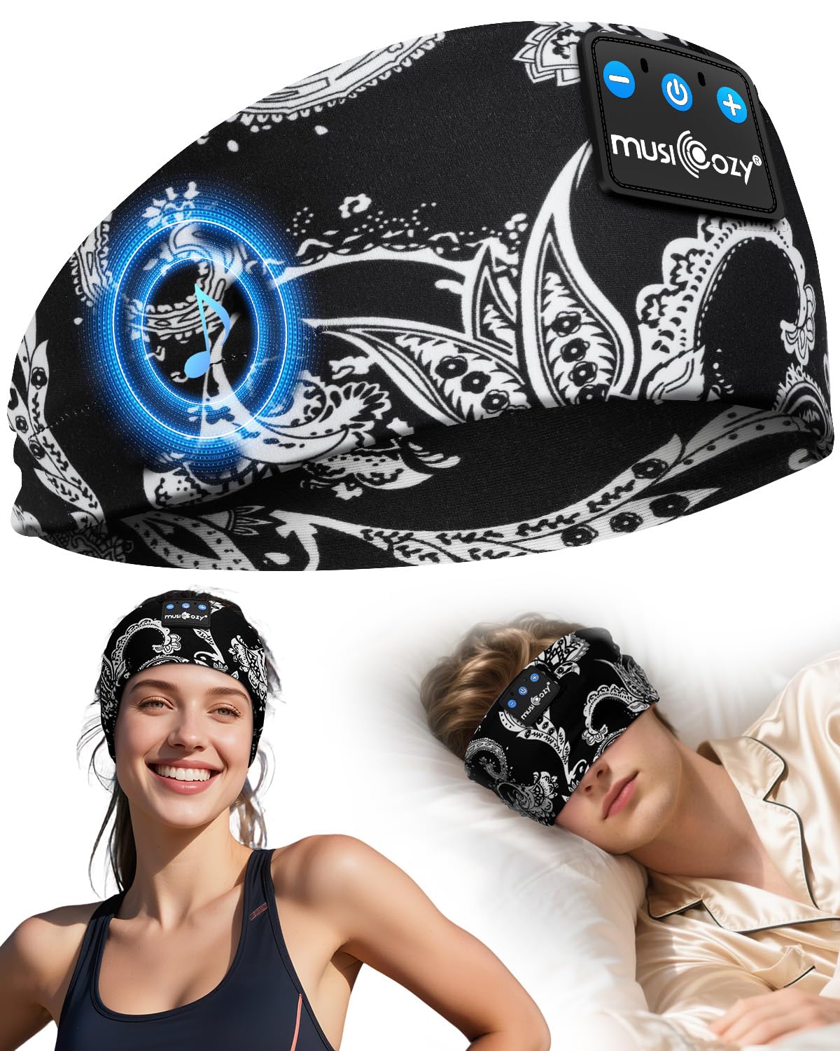 MUSICOZY Schlafkopfhörer, Bluetooth 5.4 Schlafkopfhörer, Stirnband, Sportkopfhörer mit 16+ Stunden Musikwiedergabe,Kopfhörer zum Schlafen,Entspannen,Yoga,Reisen