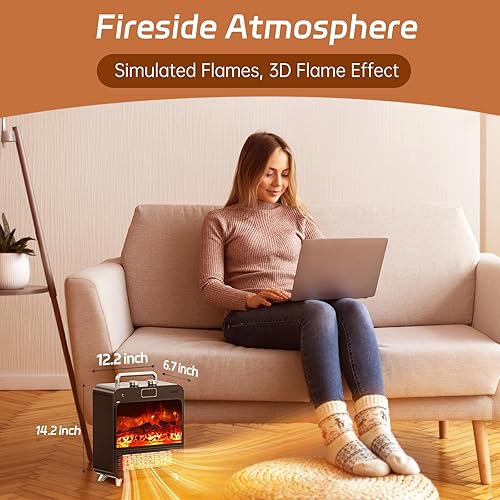 Miniatura 2 de Calentador de chimenea eléctrico, 3 en 1, calentadores de chimenea portátiles para uso en interiores, calentador de espacio de 7501500 W para