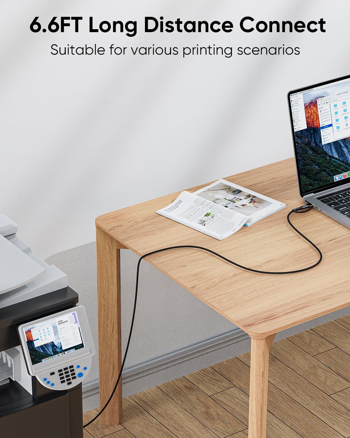 Câble d'imprimante USB 2 en 1 USB B vers USB C/A, câble MIDI en nylon tressé haute vitesse, compatible avec HP/Dell/Brother/Epson/Piano, ordinateur, MacBook Pro/Air, iPad, et plus encore