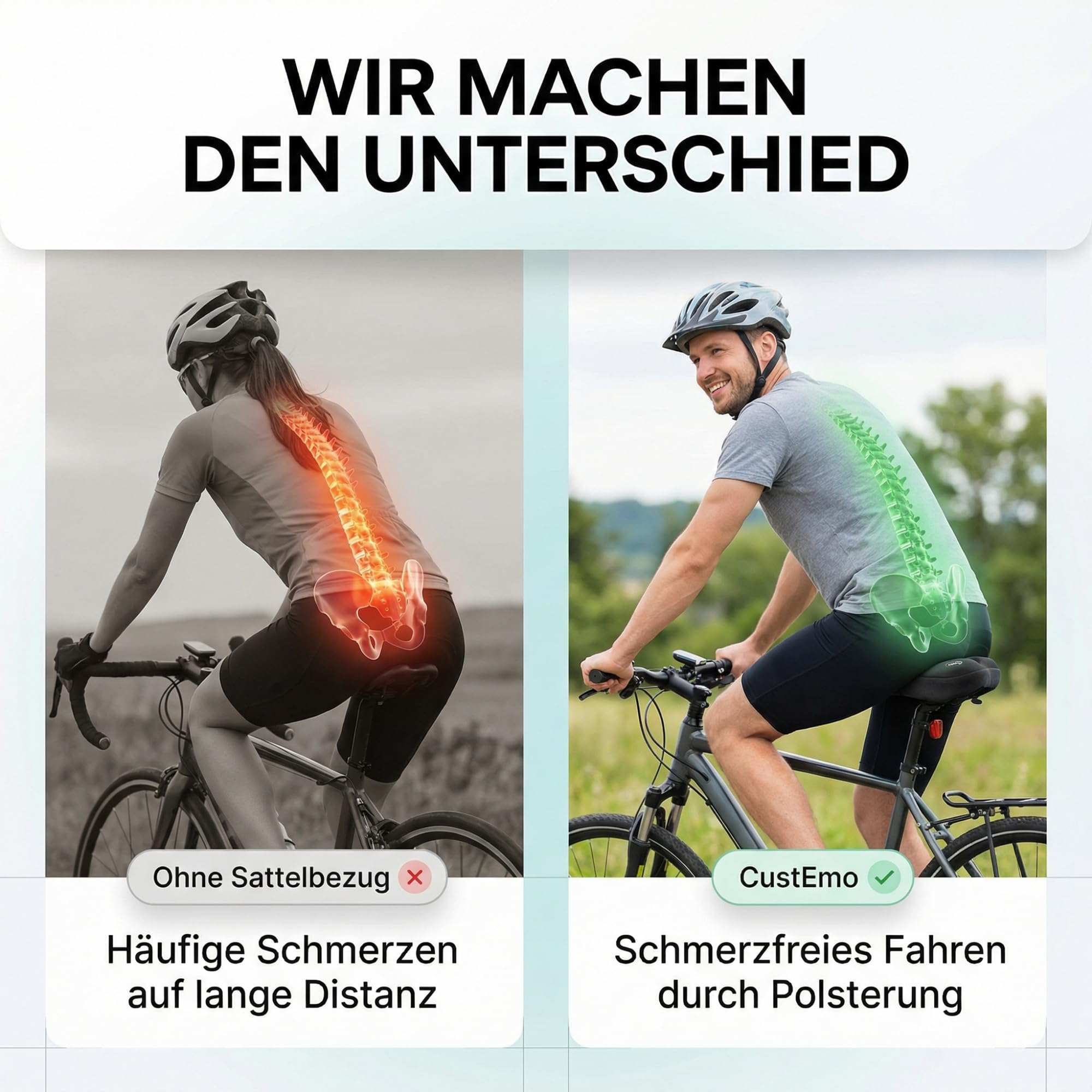 CustEmo® Fahrradsattel Überzug Polster mit Memory Foam - Sattelbezug Fahrrad - Sattelüberzug gepolstert I Fahrradsitz Polster für Damen & Herren,