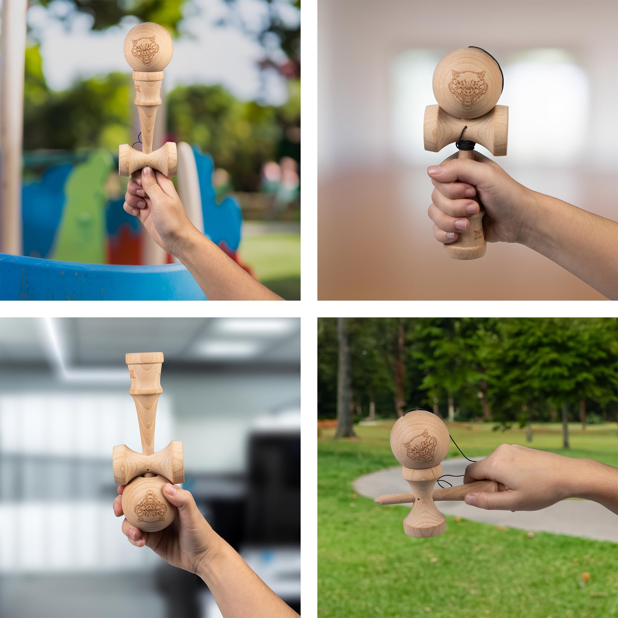Bestial Wolf KEKKON, Kendama de Bambu Bola Bambu con el Logo en Letras Cuerda Roja