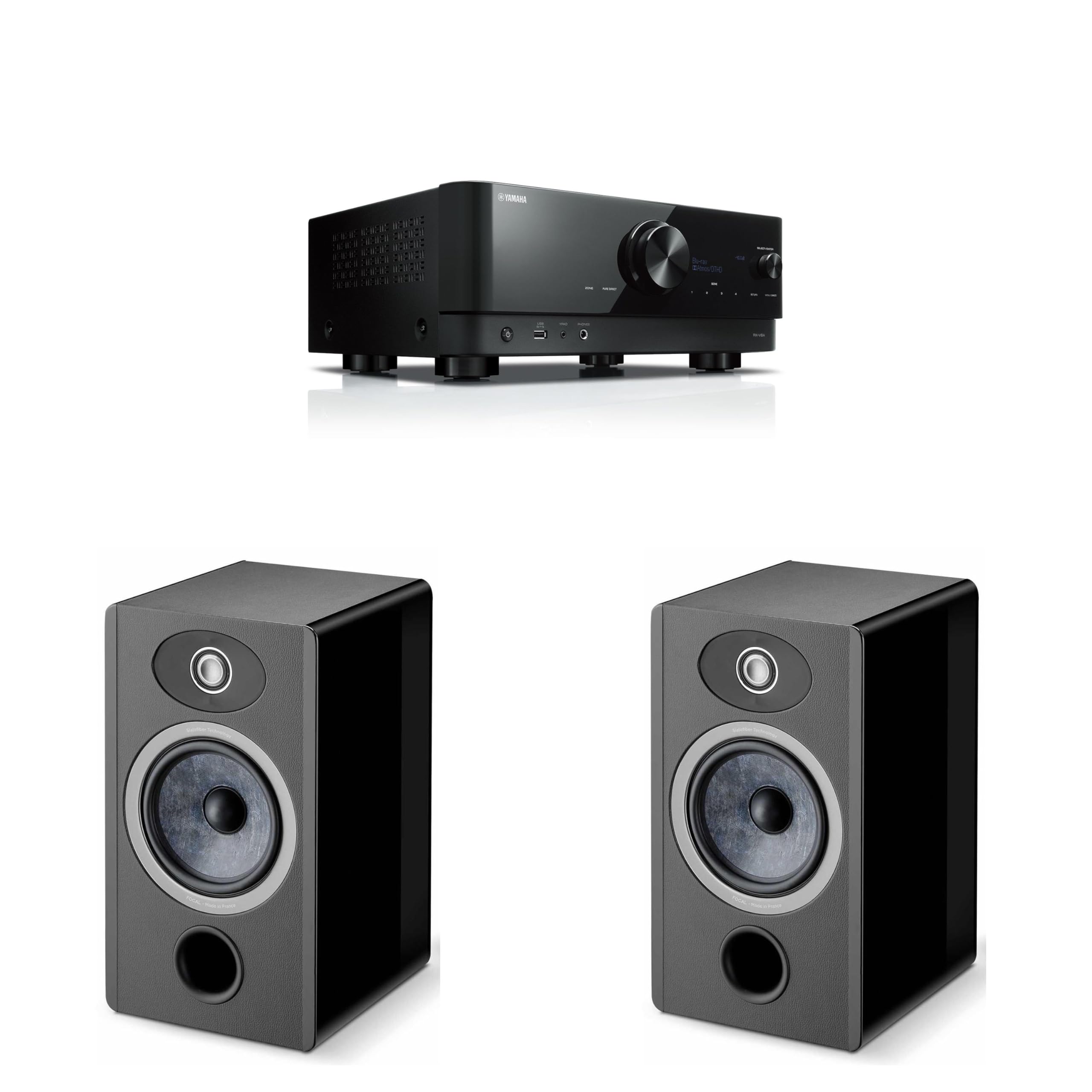 Focal Bundle: Vestia No1 Black Bookshelf Speakers, Pair & RX-V6ABL 5.2-Channel AV Receiver