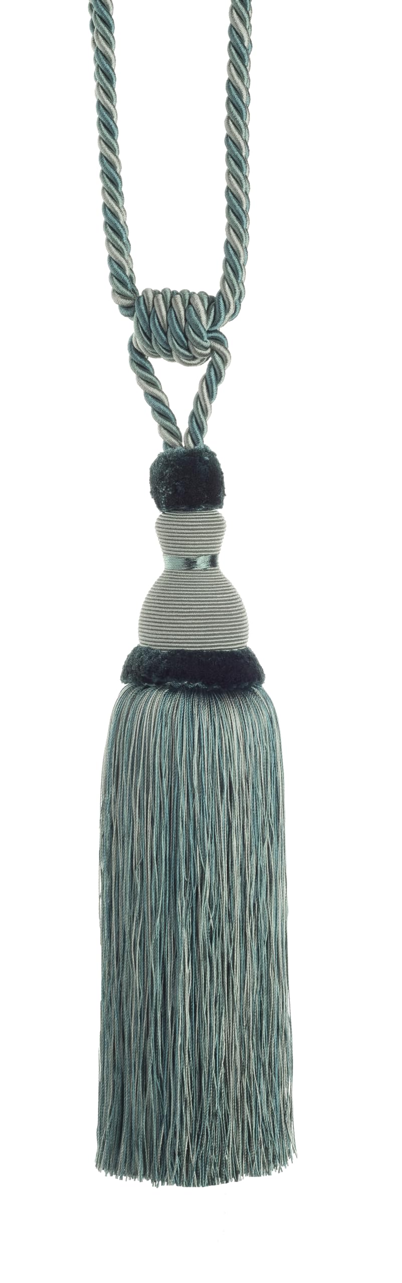Swish Blue Moulin Ruffle Coset Tasseled Curtain Tie Back, Duck Egg
