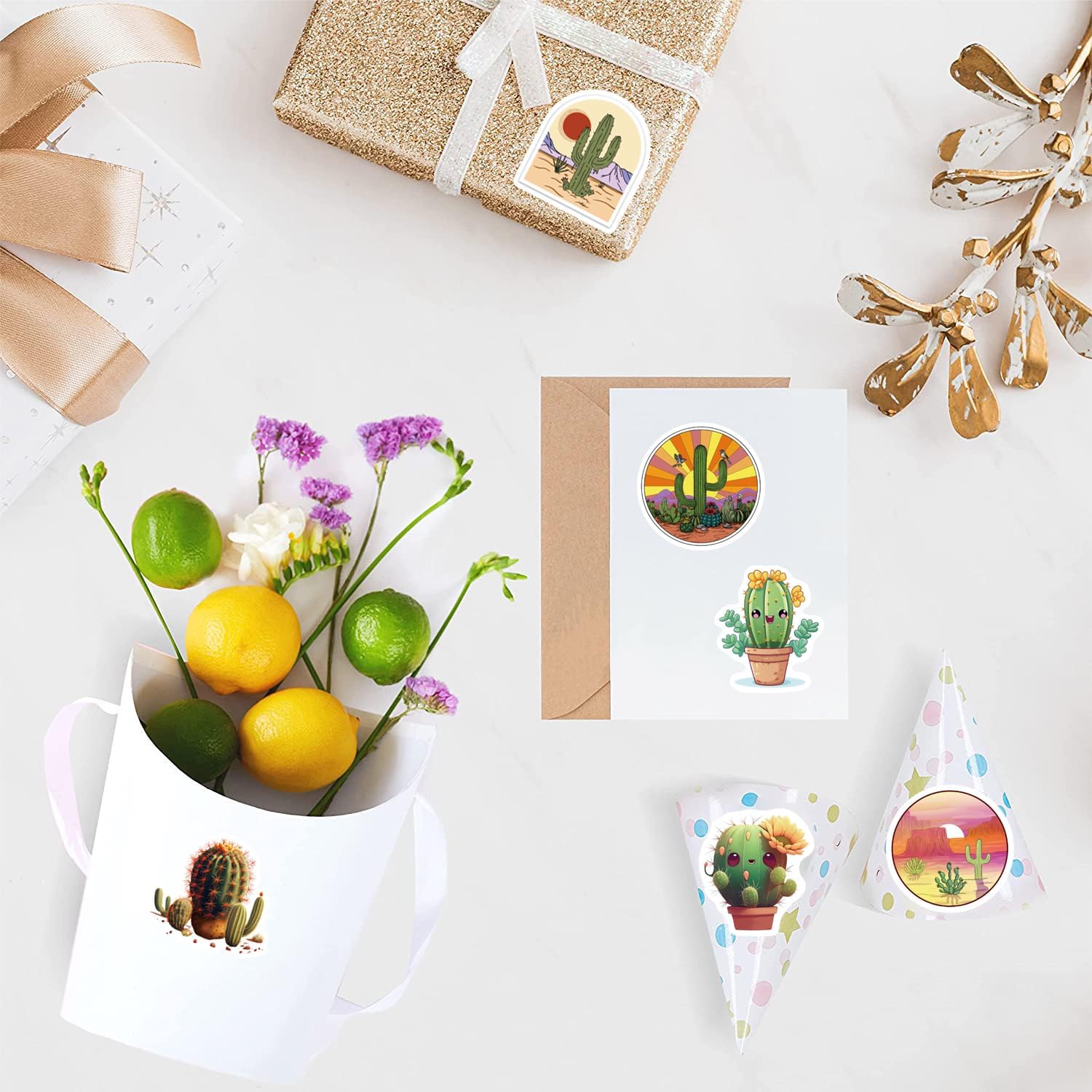 500 Pcs Cactus Aesthetic Cute Round Seal Label Self-Adhesive Stickers for Christmas Halloween Party Decorations for Scrapbooking Envelopes Water Bottles(Fashion Pattern 10) image 4
