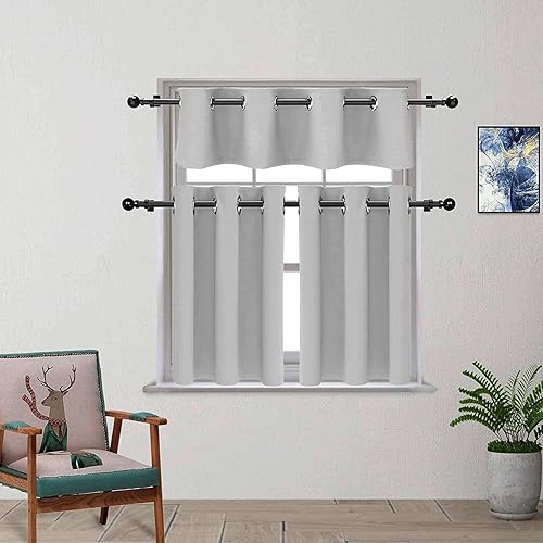 Miniatura 2 de Mamu Thread Collection Cenefa para ventana pequeña, con ojales en la parte superior, cortinas opacas para dormitorio, sala de estar, baño, cocina,