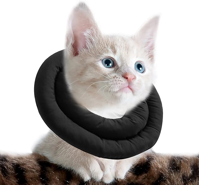 OHCOZZY Cat Cone with Adjustable Neck, Soft Cat Recovery Collar for Anti Lick, After Surgery Pet Protective Collar (S, Black)