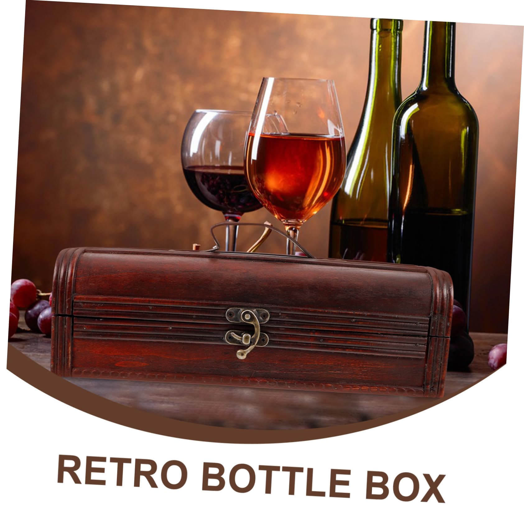 Cassa Vino Retrò in Legno, Confezione Regalo per Bottiglia | Marrone, Cuoio e Ferro, Portatile, per Compleanno e Anniversario, Adatta a Birra e Bottiglia di Vino Rosso